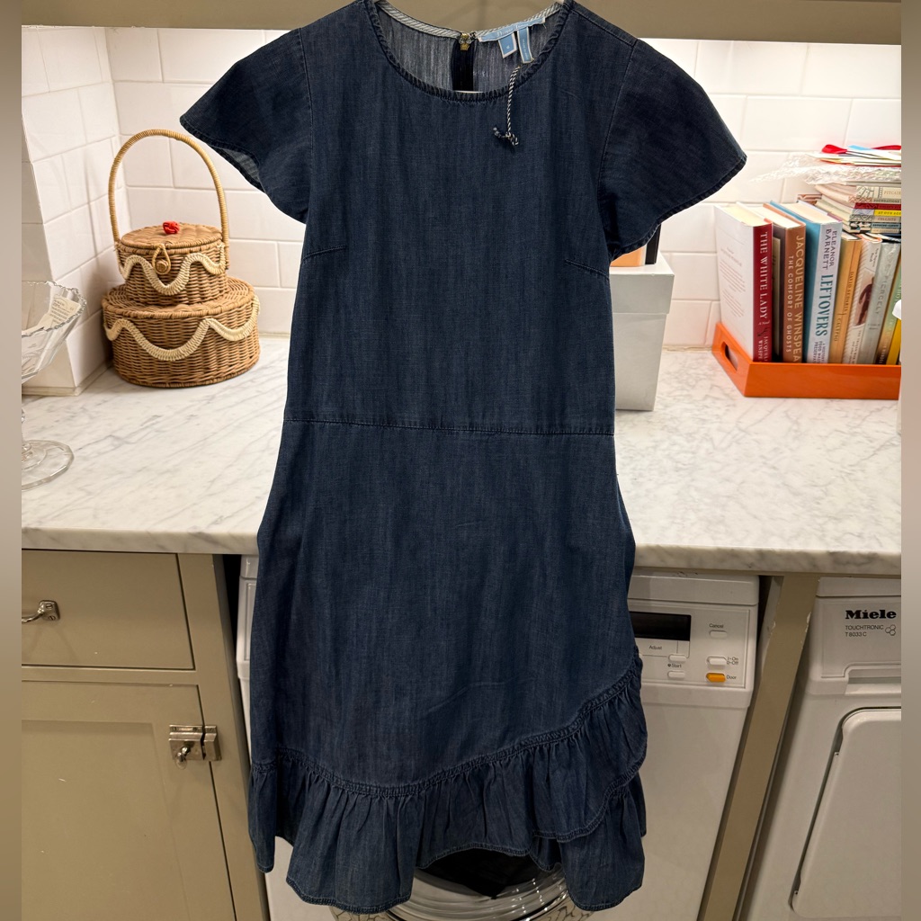 Draper James Indigo Denim Ruffle-Hem Mini Dress